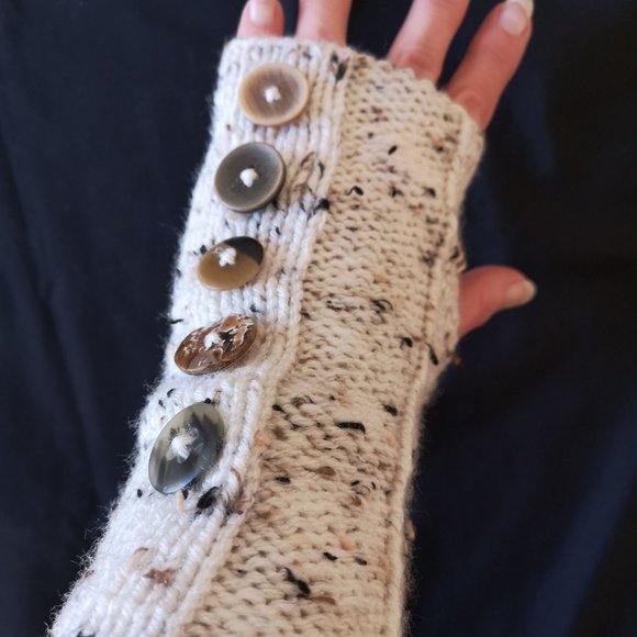 new Tweed HandKnit Seamless Fingerless Gloves Mittens Arm Warmer w.Buttons - Picture 2 of 11